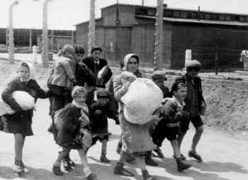 women with little children and luggage